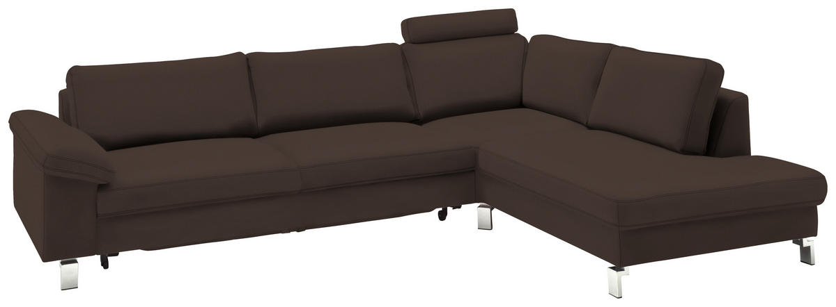ECKSOFA in Echtleder Dunkelbraun  - Chromfarben/Dunkelbraun, Design, Leder/Metall (281/200cm) - Pure Home Lifestyle