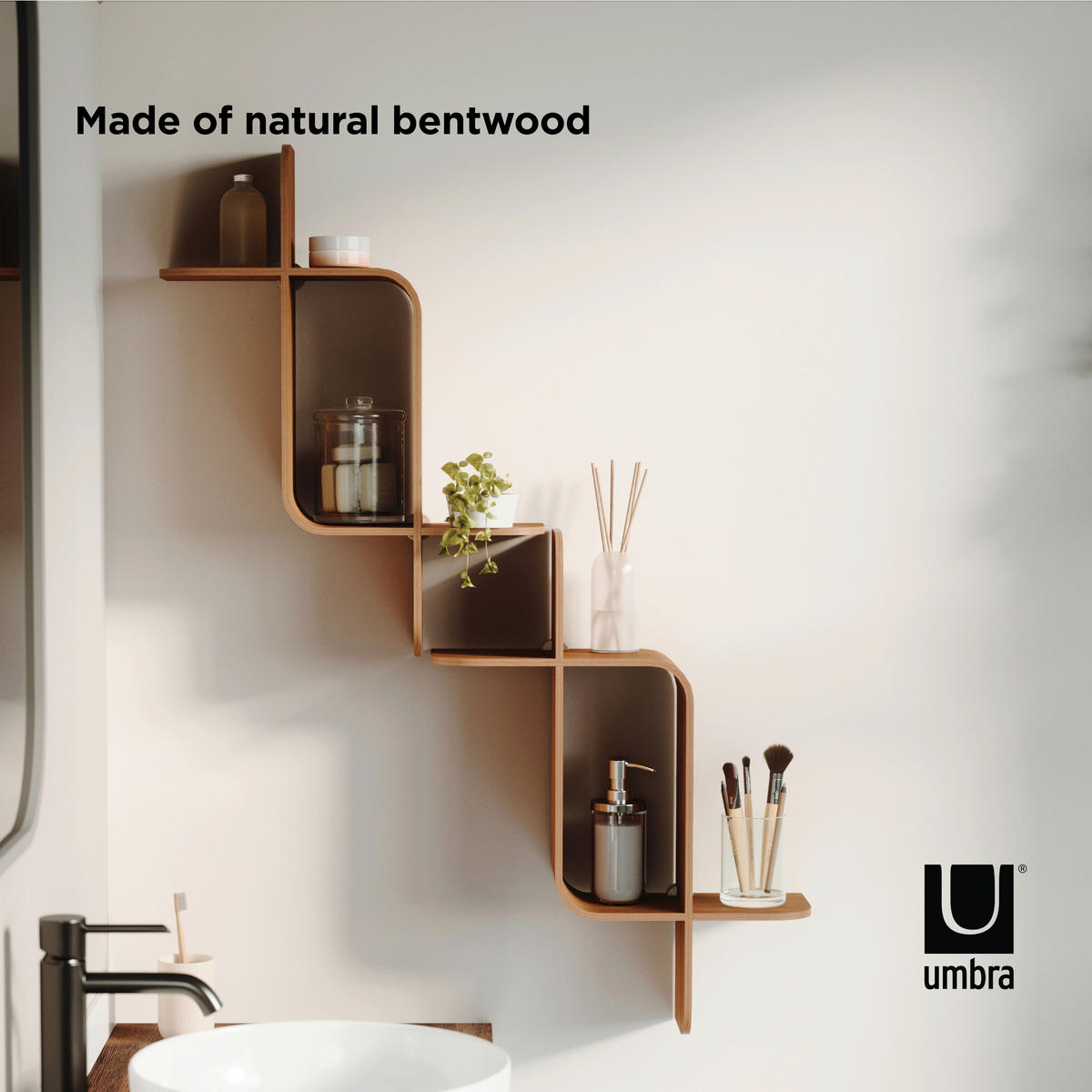 WANDREGAL  - Walnussfarben, Design, Holz (15,2/46,9/52,2cm) - Umbra