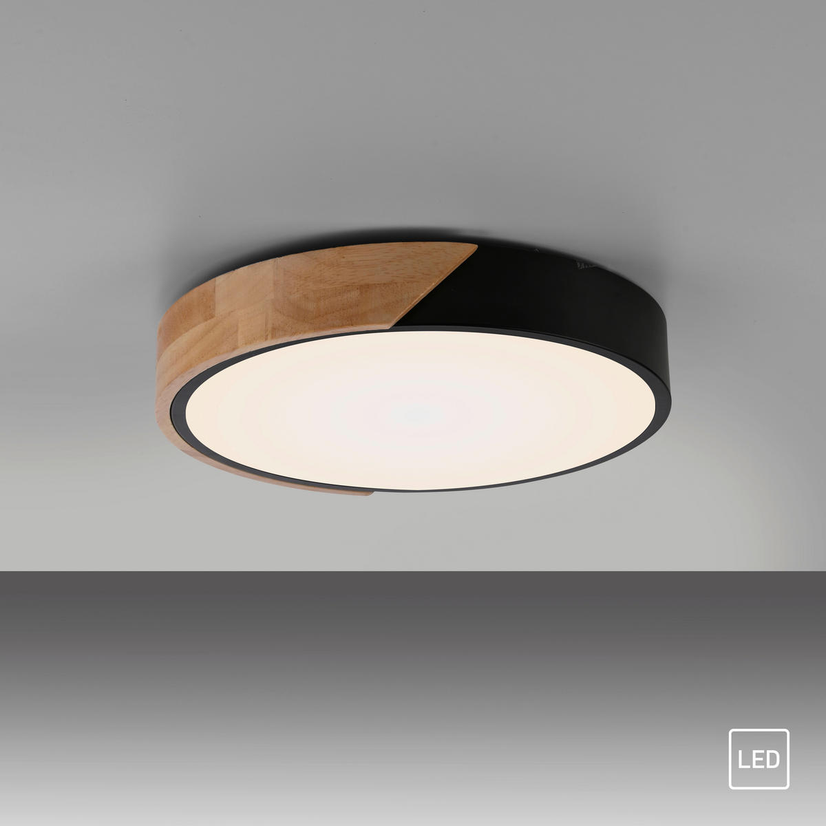 LED PLAFONJERA - crna, Dizajnerski, drvo/metal (32/32/5,5cm)