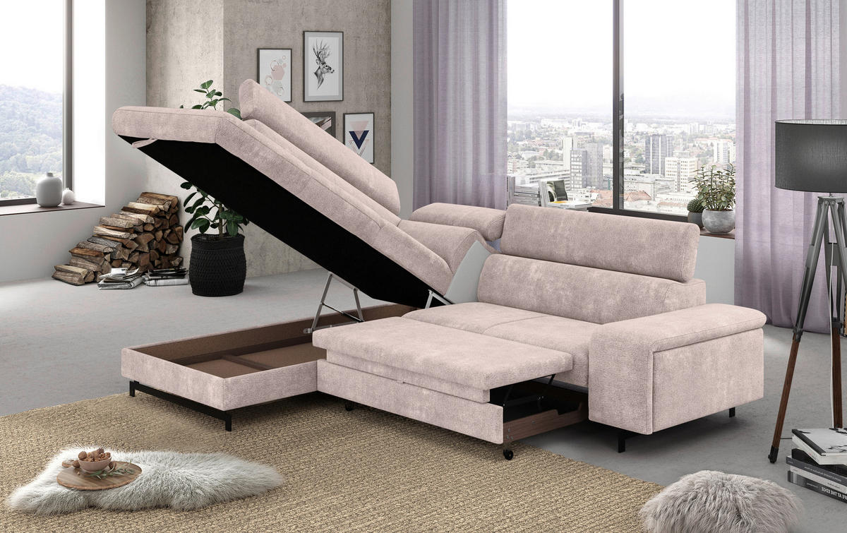 ECKSOFA Creme Chenille  - Blau/Creme, Textil/Metall (215/262cm) - MID.YOU