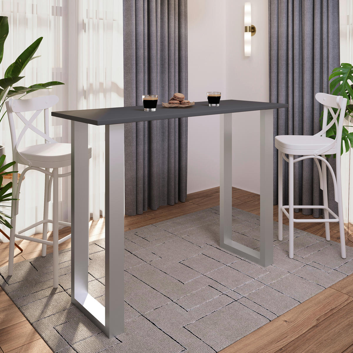 BARBORD i metall, trämaterial  140/102/50 cm  - silver/antracit, Klassisk, metall/trämaterial (140/102/50cm)