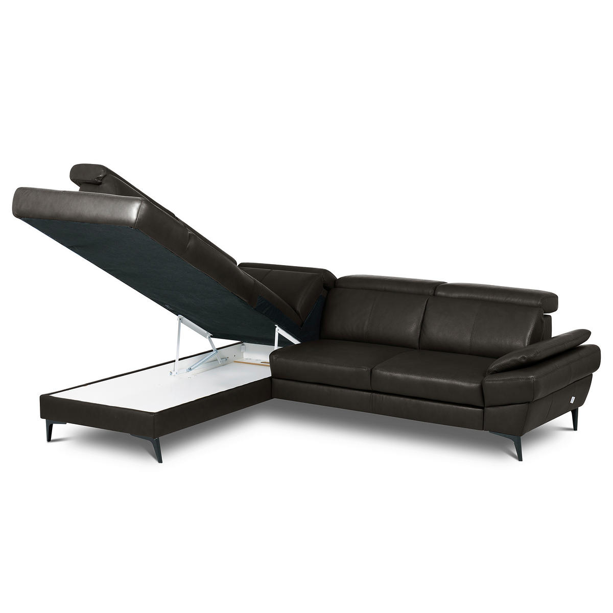 ECKSOFA  in Lederlook Echtleder Dunkelbraun  - Dunkelbraun/Schwarz, Design, Leder/Textil (211/264cm) - Livetastic