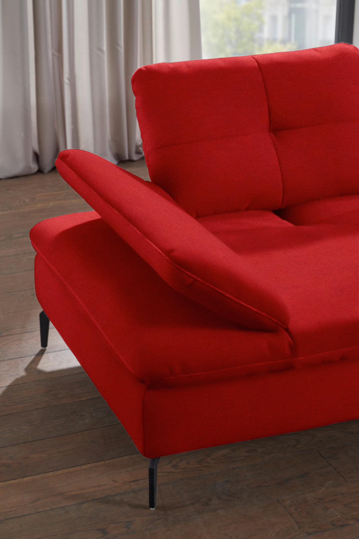 ECKSOFA in Flachgewebe Hellrot  - Hellrot/Schwarz, Design, Textil/Metall (344/157cm) - Chilliano