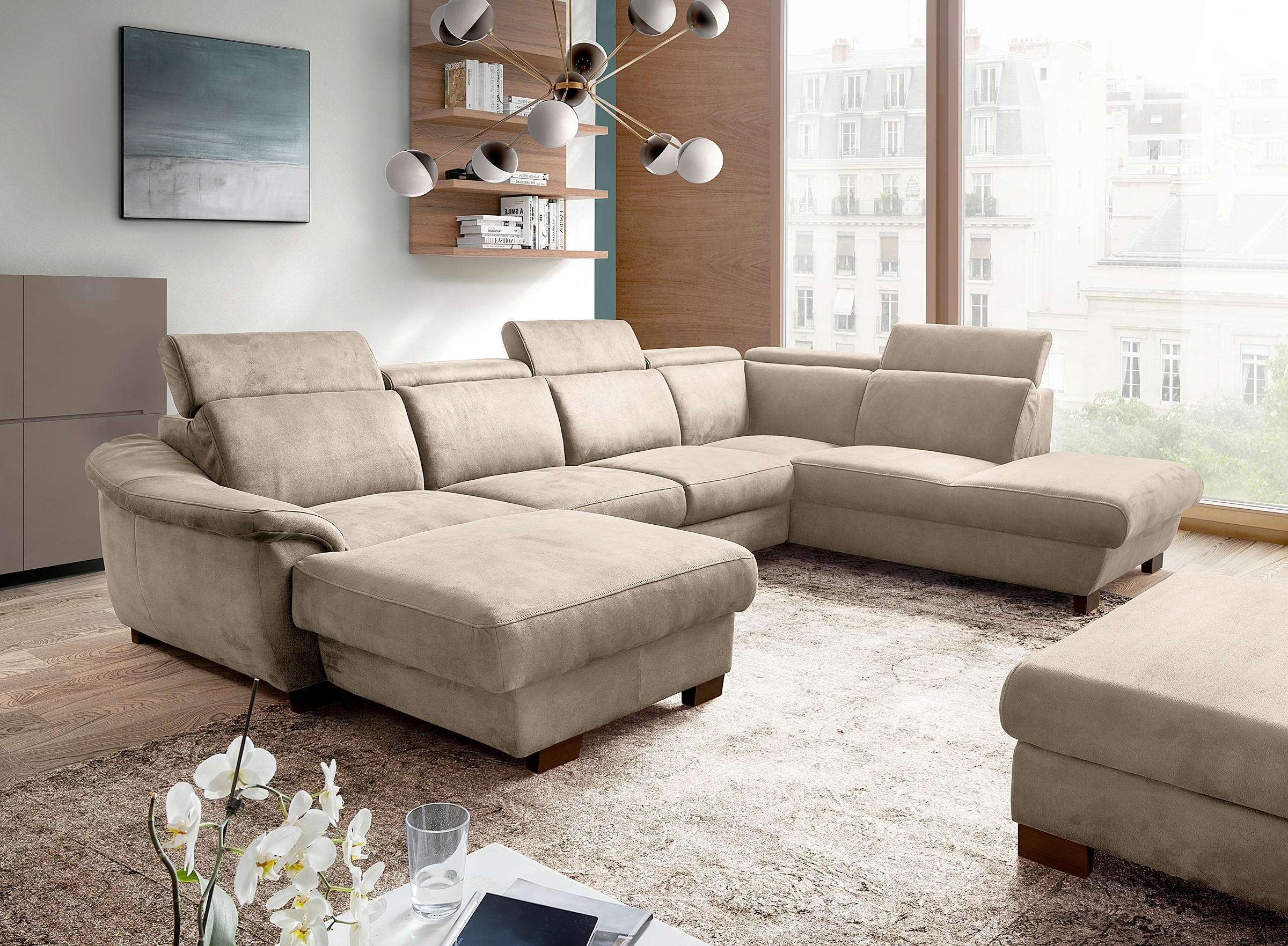 WOHNLANDSCHAFT TREND in Mikrofaser Taupe  - Taupe/Wengefarben, Design, Holz/Textil (238/347/273cm) - Livetastic