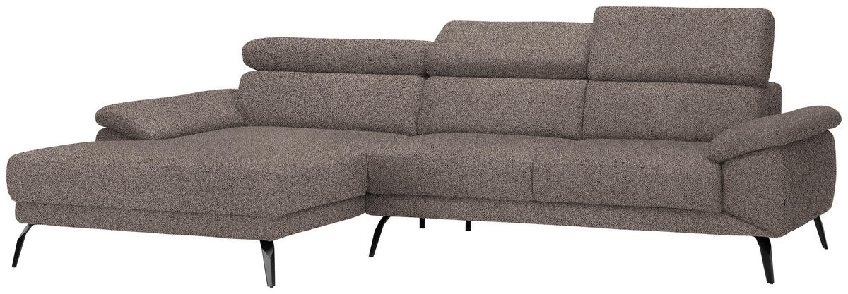 ECKSOFA in Velours Graubraun  - Graubraun/Schwarz, Design, Textil/Metall (187/295cm) - Novel