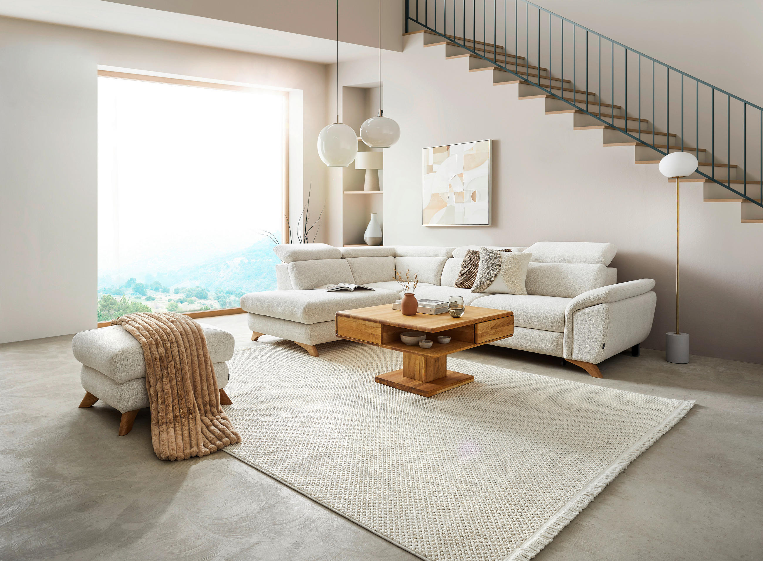ECKSOFA MERCURY Creme Chenille  - Eichefarben/Creme, MODERN, Holz/Textil (212/287cm) - Valnatura