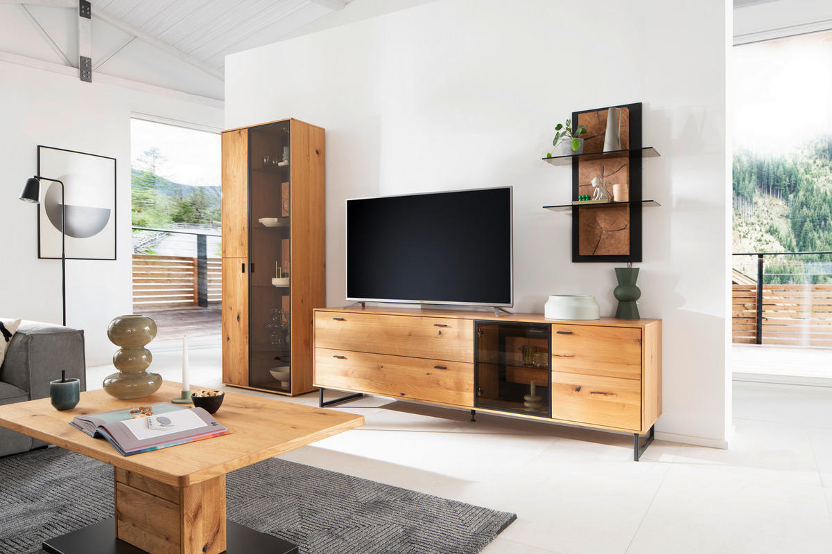 WANDREGAL 60/91/26 cm  - Wildeiche/Anthrazit, Design, Glas/Holz (60/91/26cm) - MID.YOU