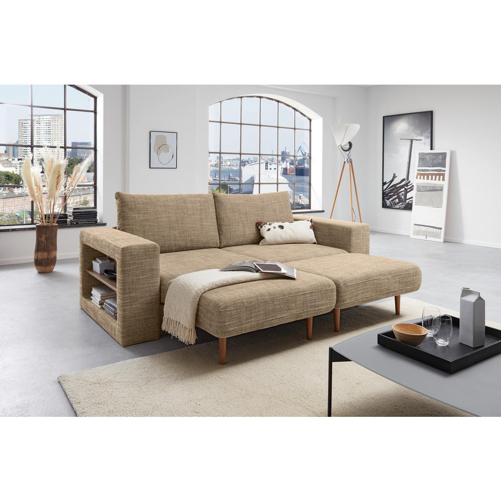 Thumbnail - Looks by W.Joop 3,5-Sitzer Looks V-2, Braun, Beige, Textil, Eiche, massiv, 2-Sitzer, 232x96x107 cm, Made in EU, Wohnzimm...