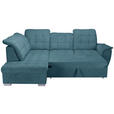 ECKSOFA Blau Chenille Bettkasten, Schlaffunktion, Rücken echt, Kopfteilverstellung, Liegefläche im Originalstoff  - Chromfarben/Blau, KONVENTIONELL, Kunststoff/Textil (205/260cm) - Carryhome