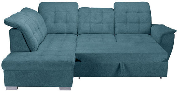 ECKSOFA Blau Chenille Bettkasten, Schlaffunktion, Rücken echt, Kopfteilverstellung, Liegefläche im Originalstoff  - Chromfarben/Blau, KONVENTIONELL, Kunststoff/Textil (205/260cm) - Carryhome