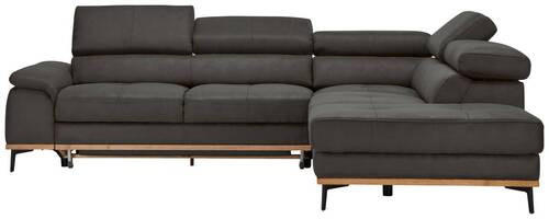 ECKSOFA in Lederlook Grau  - Schwarz/Grau, Natur, Holz/Textil (282/226cm) - Novel