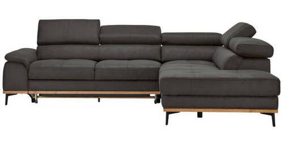 ECKSOFA in Lederlook Grau  - Schwarz/Grau, Natur, Holz/Textil (282/226cm) - Novel