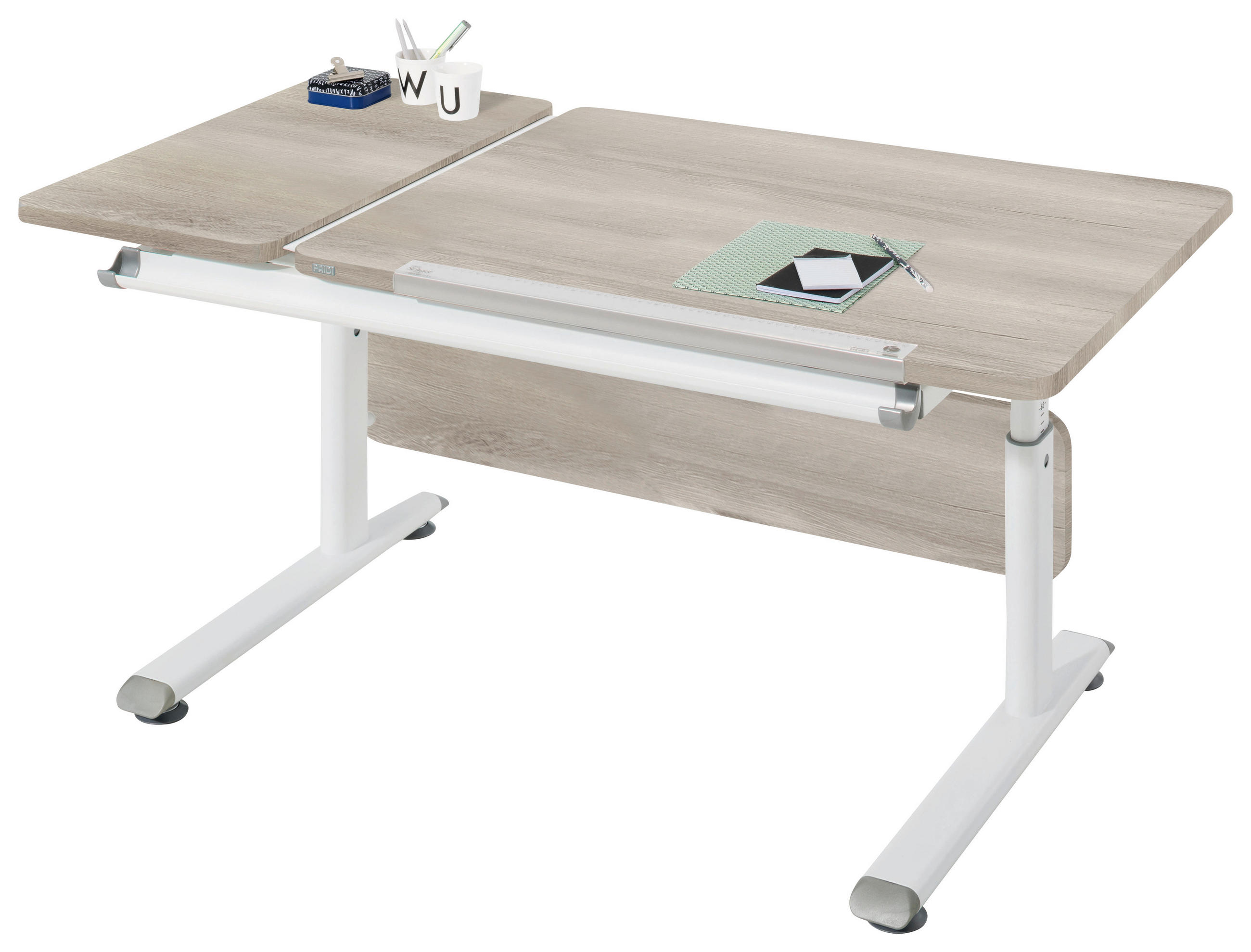 JUGENDSCHREIBTISCH 130/70/53-79 cm Weiß, Eichefarben höhenverstellbar  - Eichefarben/Weiß, Basics, Holzwerkstoff/Kunststoff (130/70/53-79cm) - Paidi