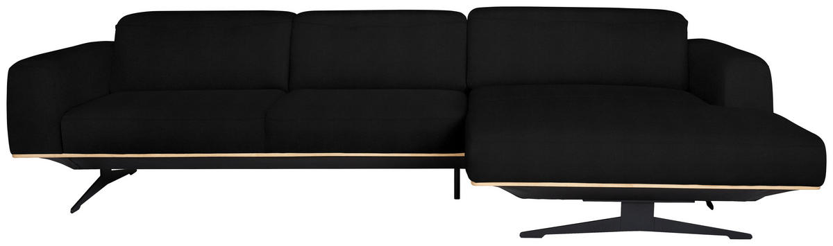 ECKSOFA in Echtleder Schwarz  305/163 cm  - Eichefarben/Schwarz, Design, Leder/Holz (305/163cm) - Novel