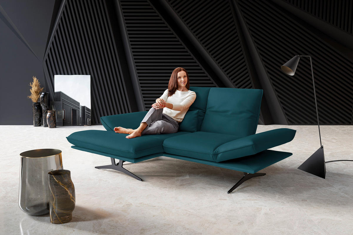 ECKSOFA in Echtleder Petrol  130/210 cm  - Gelb/Petrol, Design, Leder/Metall (130/210cm) - Dieter Knoll