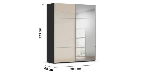 SCHWEBETÜRENSCHRANK 201/223/68 cm 2-türig Schwarz, Champagner  - Champagner/Alufarben, KONVENTIONELL, Glas/Holzwerkstoff (201/223/68cm) - Novel