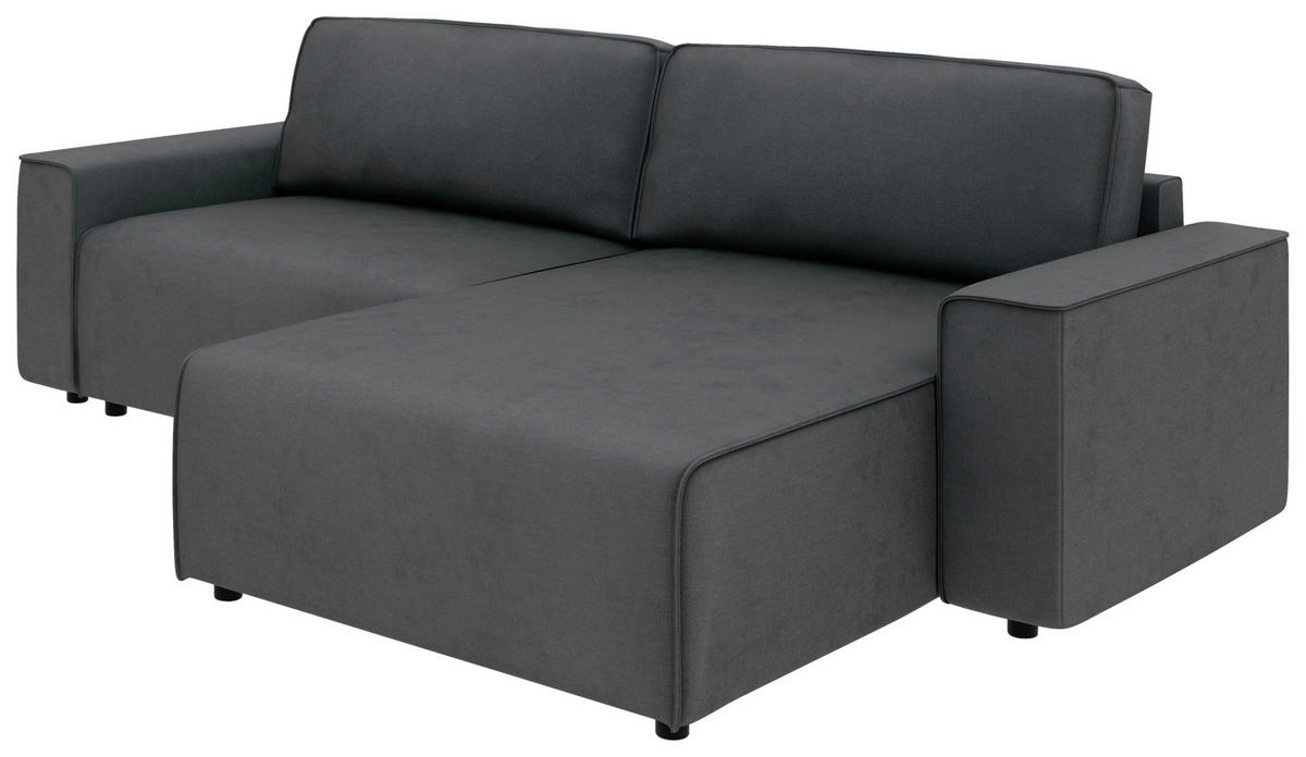 ECKSOFA in Struktur Anthrazit  - Anthrazit/Schwarz, Modern, Kunststoff/Textil (265/164cm) - Trendmanufaktur