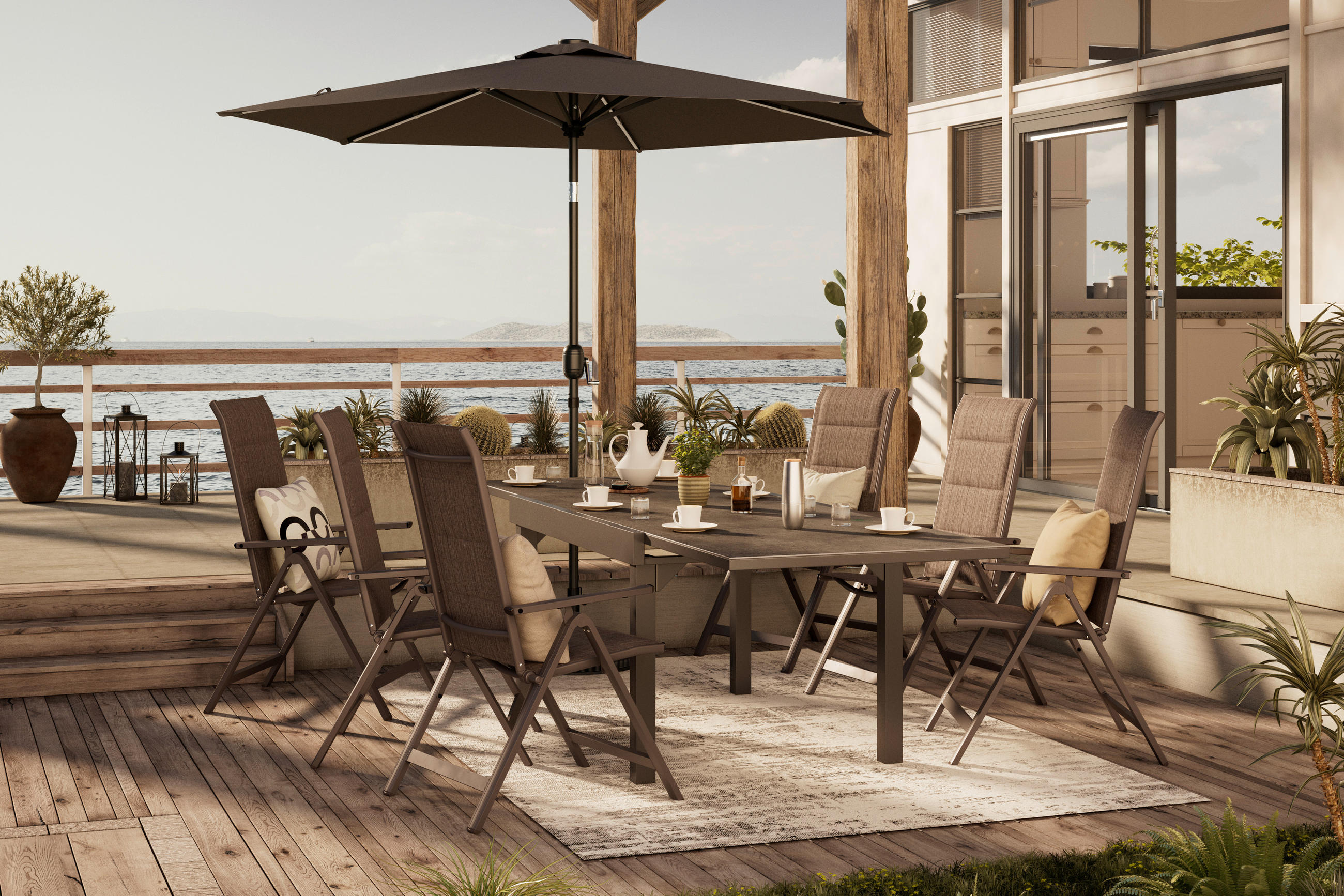 SONNENSCHIRM 270 cm Dunkelgrau  - Dunkelgrau, MODERN, Textil/Metall - Ambia Garden
