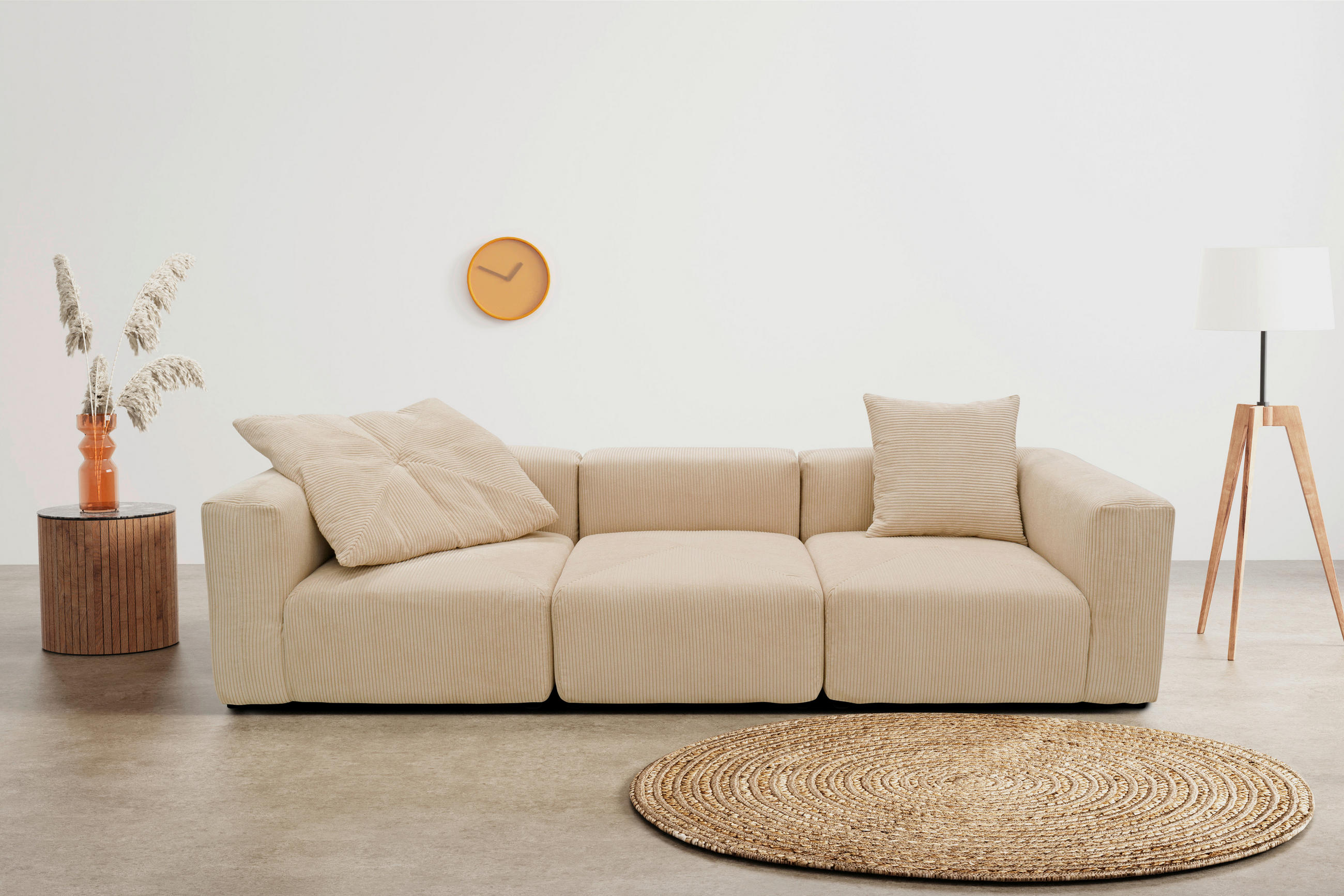 SOFAELEMENT in Cord, Mikrofaser Creme - Creme/Schwarz, Design, Kunststoff/Textil (85/69/108cm) - MID.YOU