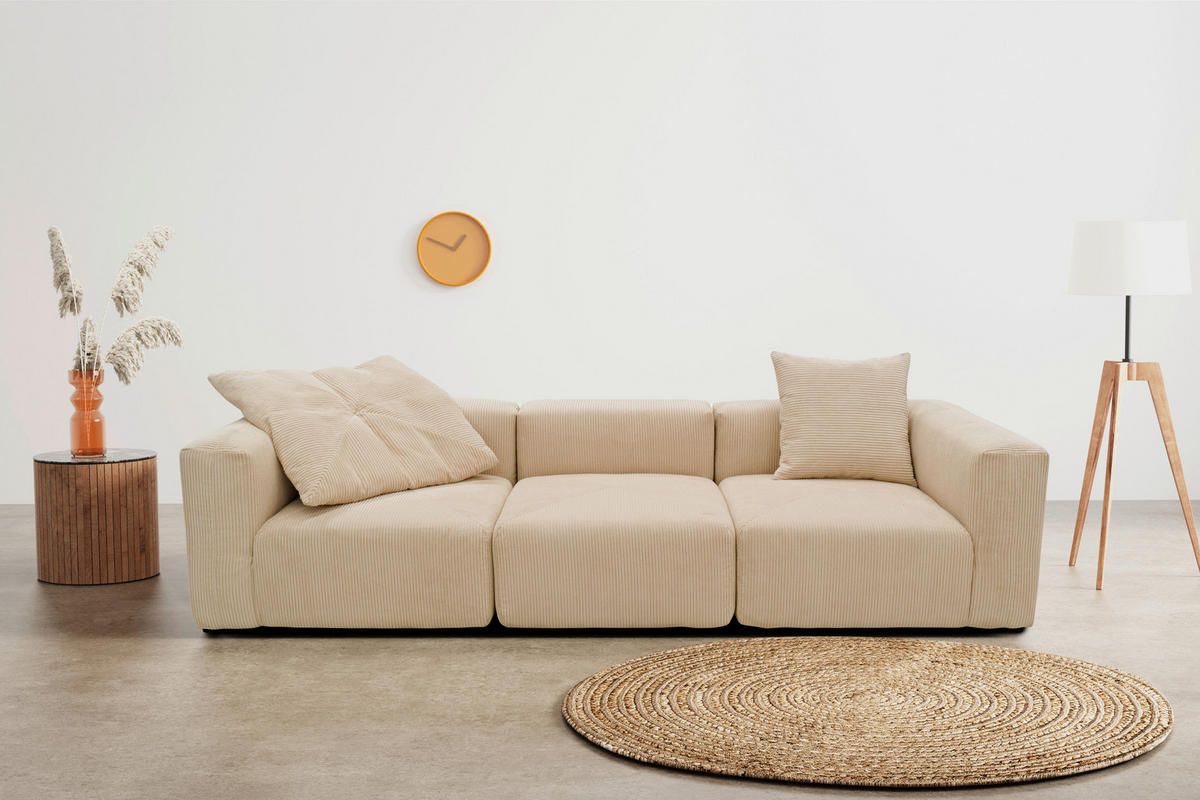 3-SITZER-SOFA Cord, Mikrofaser Creme  - Creme/Schwarz, Design, Kunststoff/Textil (301/69/108cm) - MID.YOU
