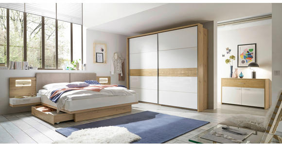 BETTANLAGE 180/200 cm in Weiß, Eichefarben, Beige - Eichefarben/Beige, KONVENTIONELL, Holz/Holzwerkstoff (180/200cm) - Xora