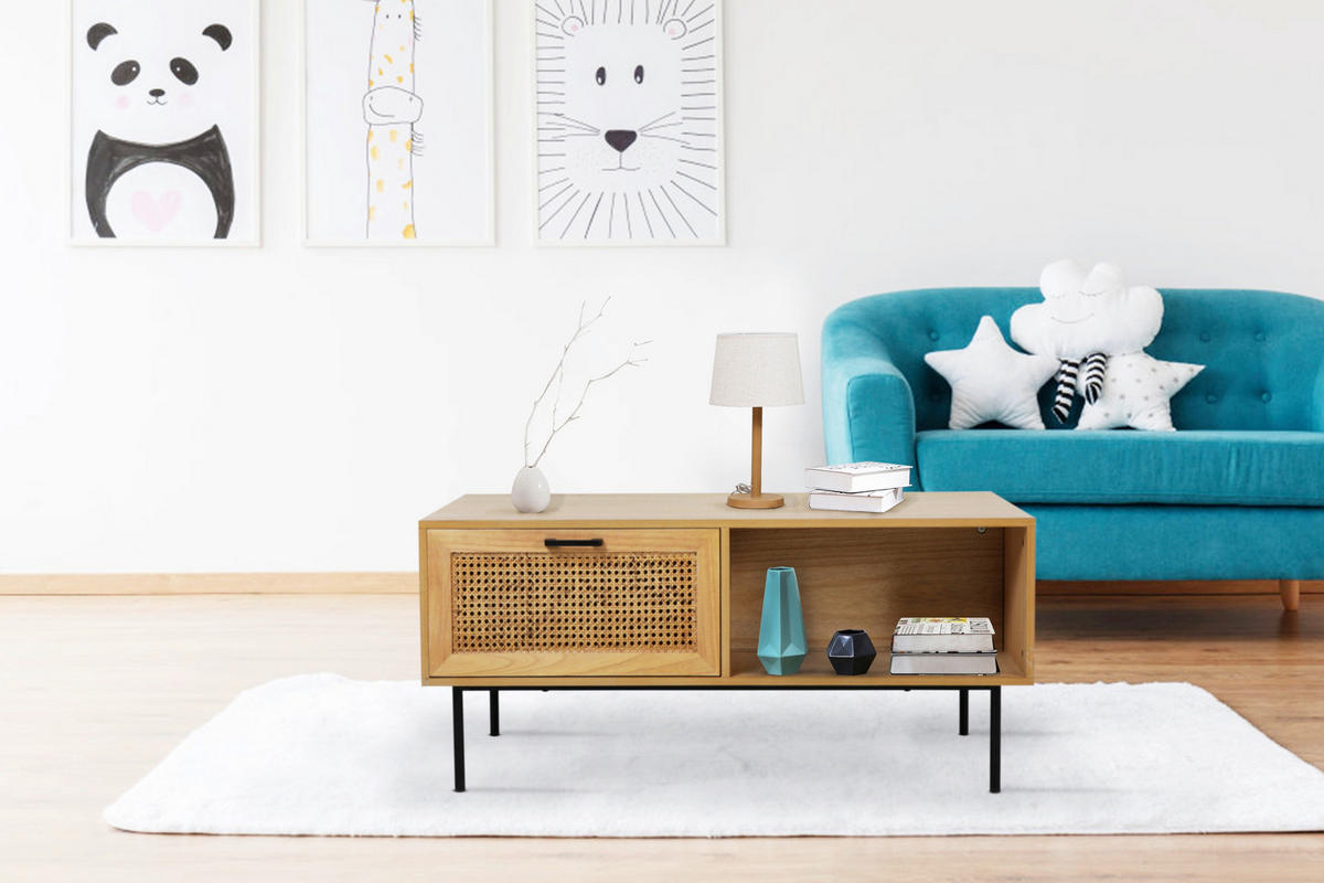 COUCHTISCH Rattan 110/59/50 cm rechteckig Naturfarben, Schwarz  - Schwarz/Naturfarben, Design, Holz/Holzwerkstoff (110/59/50cm) - Livetastic