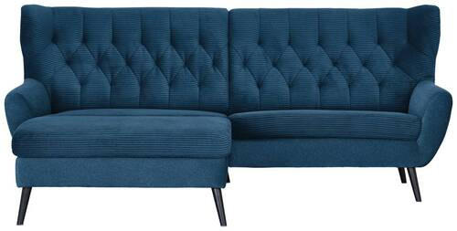 ECKSOFA in Cord Blau  - Blau/Schwarz, Design, Holz/Textil (165/237cm) - Stylife