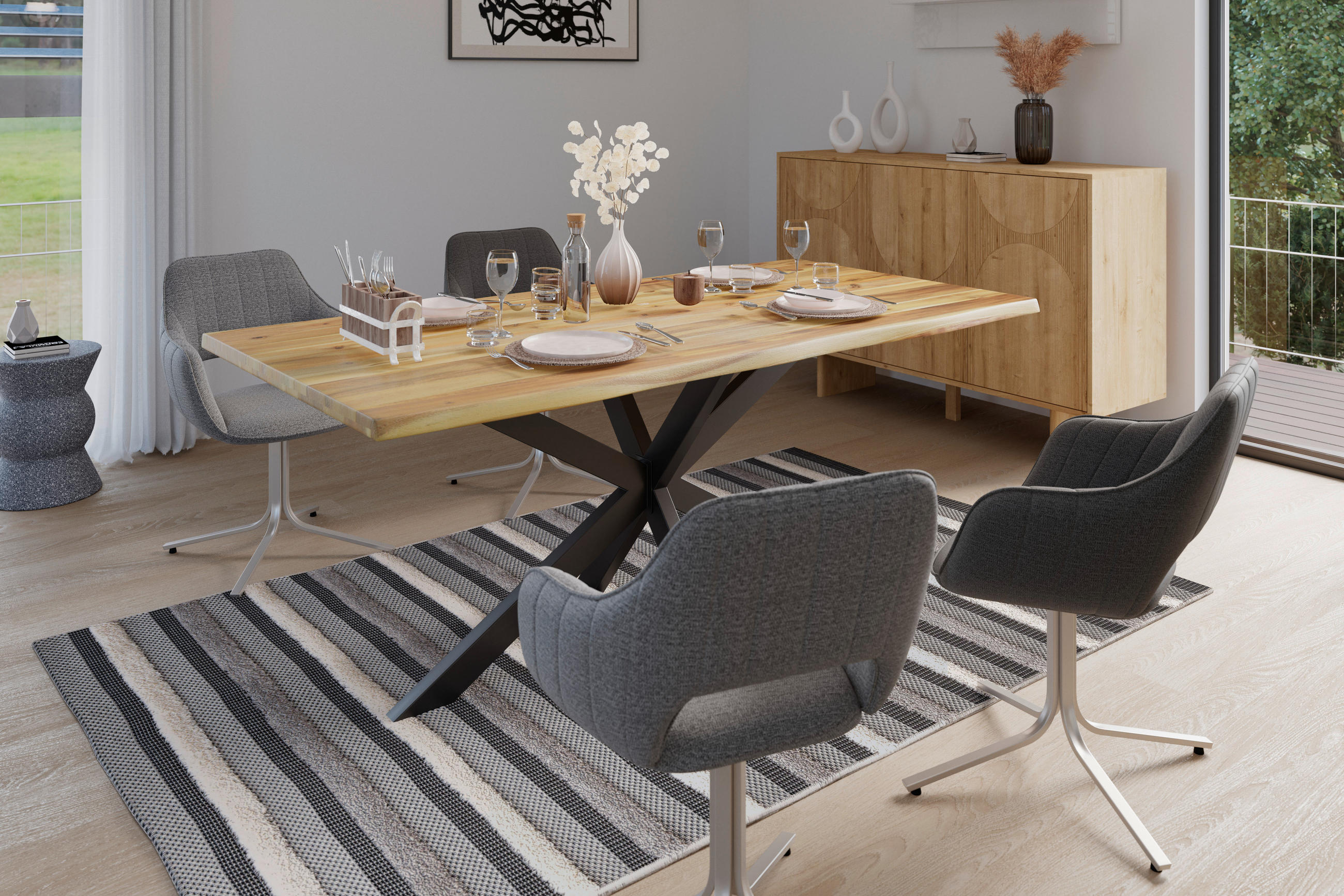 ESSTISCH Akaziefarben  - Akaziefarben, MODERN, Holz/Metall (160/78/85cm) - MID.YOU