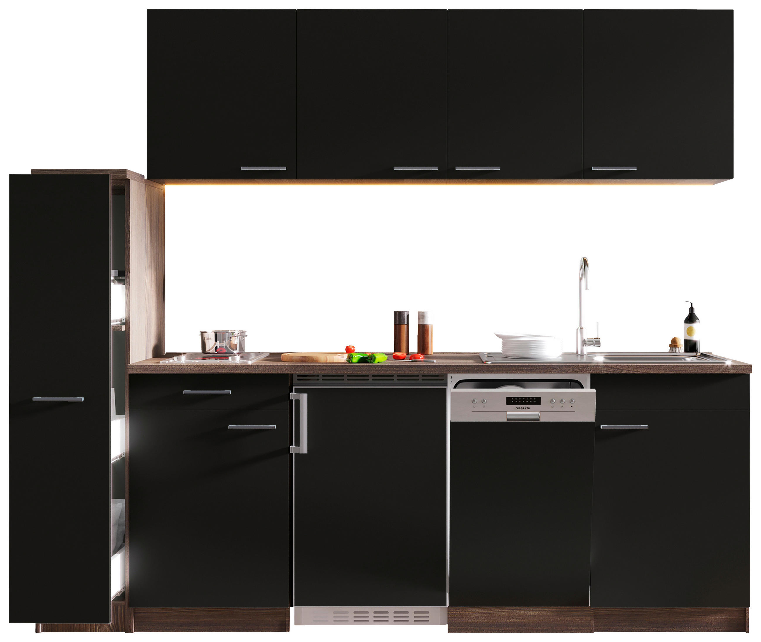 MODULKÖK 225 cm   i svart  - aluminiumfärg/svart, Basics, trämaterial/plast (225cm) - Respekta