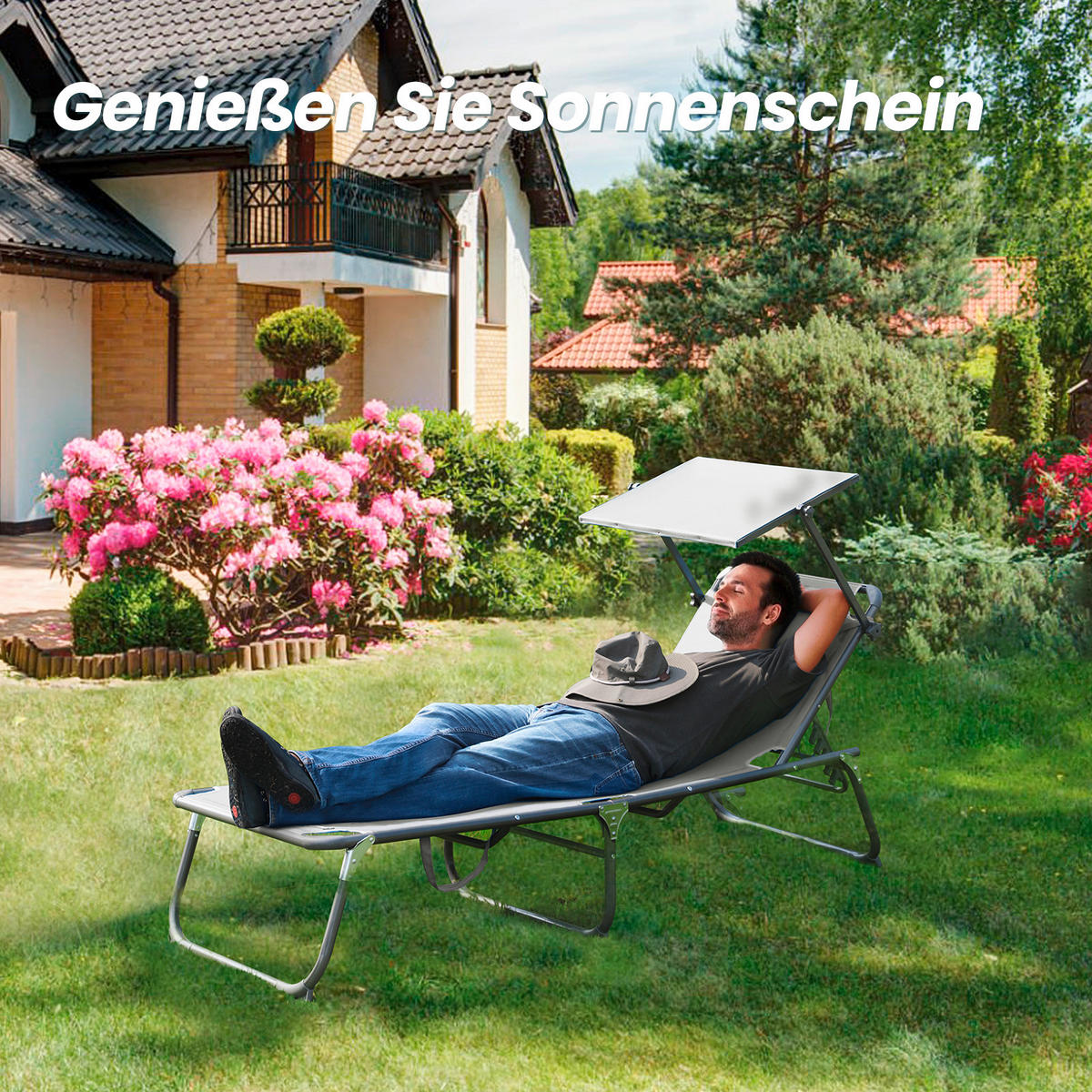 GARTENLIEGE 70/36/200 cm  - Dunkelgrau/Anthrazit, Basics, Textil/Metall (70/36/200cm) - Modante