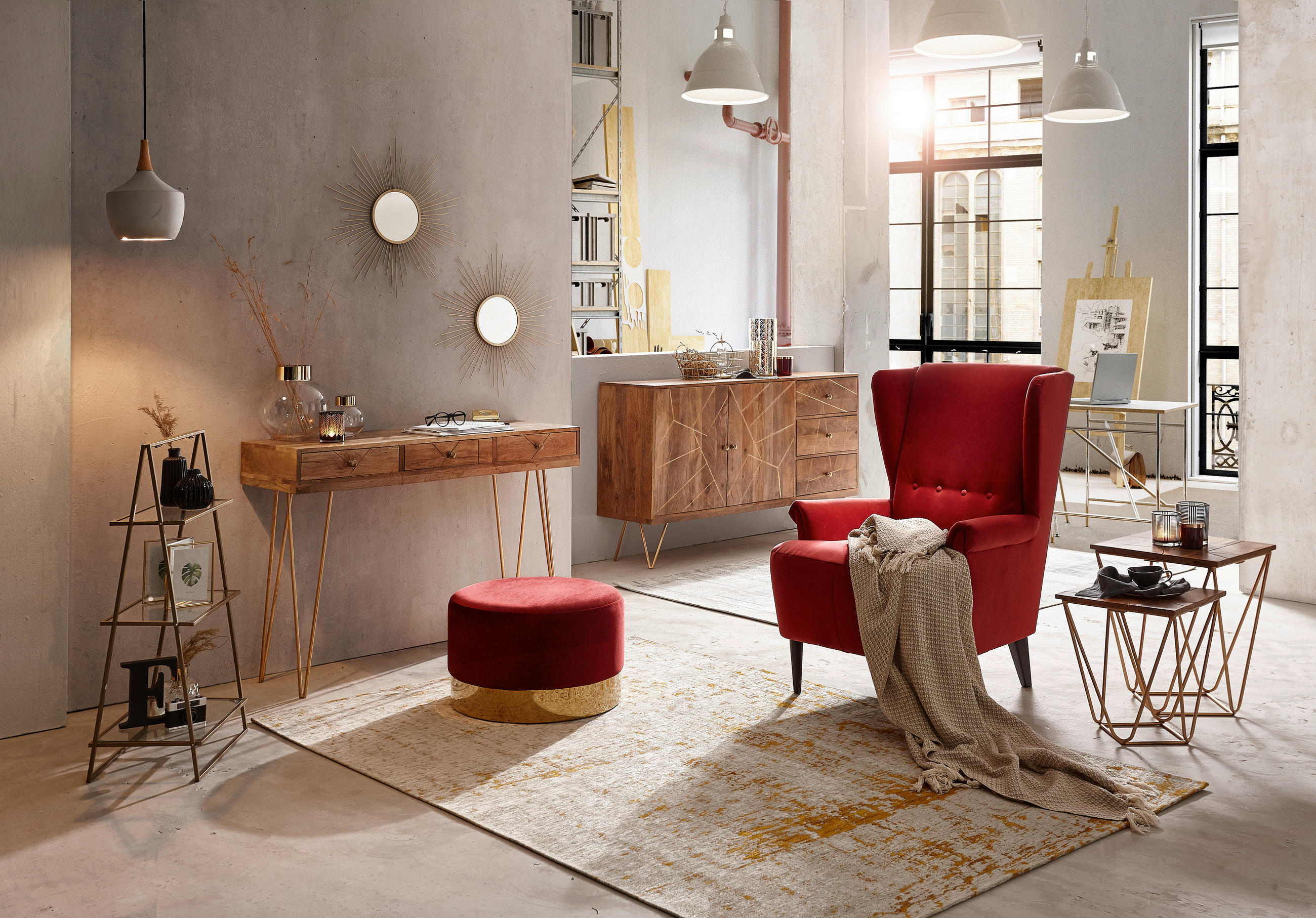 SIDEBOARD  in 145/88/43 cm  - Goldfarben/Naturfarben, Design, Holz/Metall (145/88/43cm) - Landscape