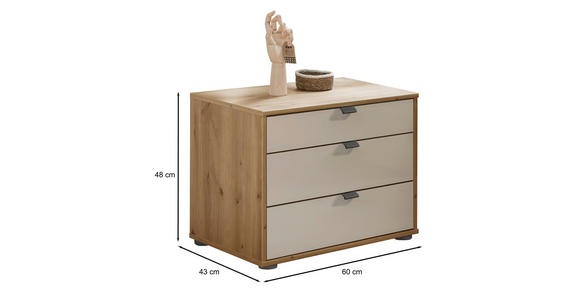 NACHTSCHRANK 60/48/43 cm  - Schieferfarben/Eiche Bianco, KONVENTIONELL, Glas/Holzwerkstoff (60/48/43cm) - Dieter Knoll