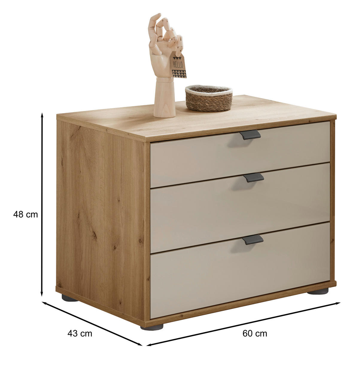 NACHTTISCH 60/48/43 cm  in Champagner, Eiche Bianco  - Schieferfarben/Eiche Bianco, Konventionell, Glas/Holzwerkstoff (60/48/43cm) - Dieter Knoll