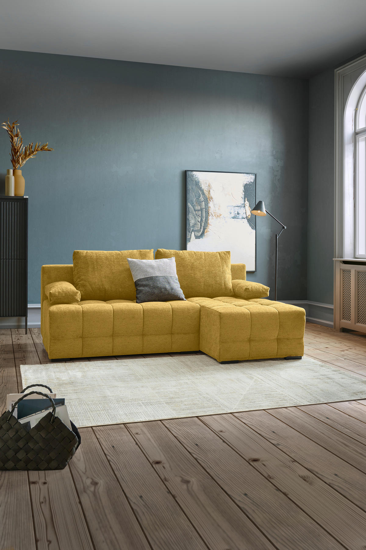 ROHOVÁ SEDAČKA, textil, hořčicově žlutá - černá/hořčicově žlutá, Moderní, textil/plast (204/145cm) - Hom`in
