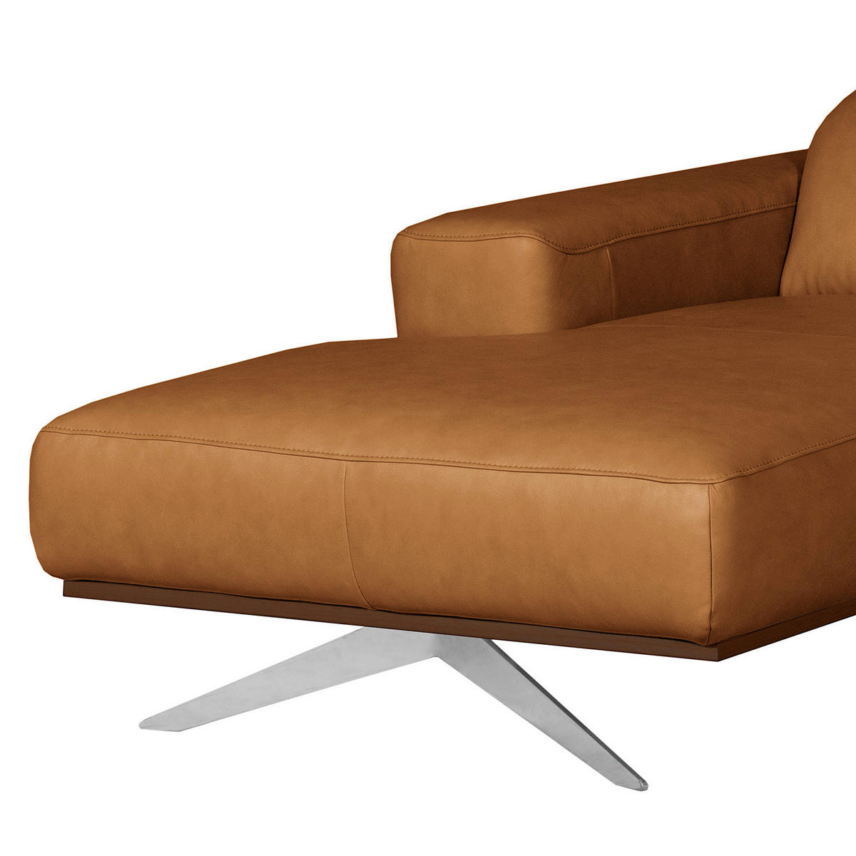ECKSOFA  in Echtleder Cognac  187/295 cm  - Chromfarben/Cognac, Design, Leder/Metall (187/295cm) - Livetastic