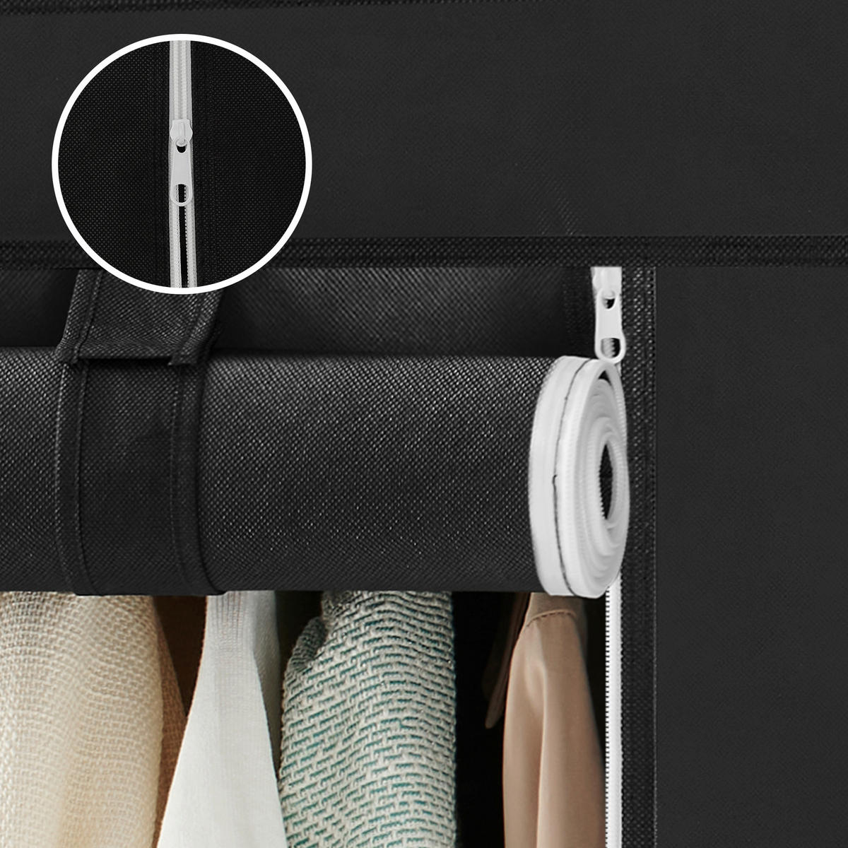 STOFFSCHRANK Schwarz  - Schwarz, Basics, Textil/Metall (170/167/45cm) - Boxxx