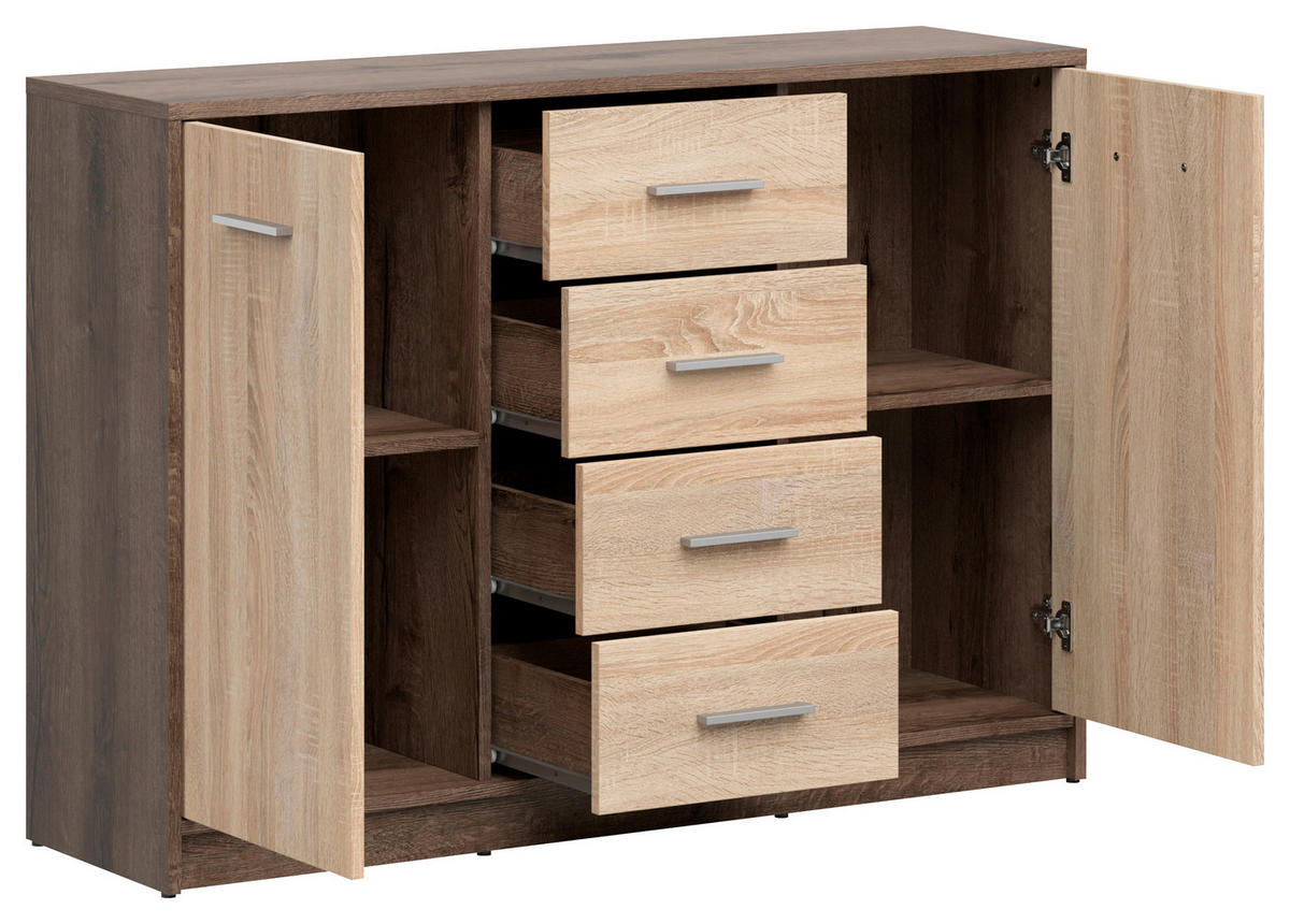 KOMMODE 118,5/84/34 cm  in Sonoma Eiche, Eichefarben  - Eichefarben/Silberfarben, Design, Holzwerkstoff/Kunststoff (118,5/84/34cm)