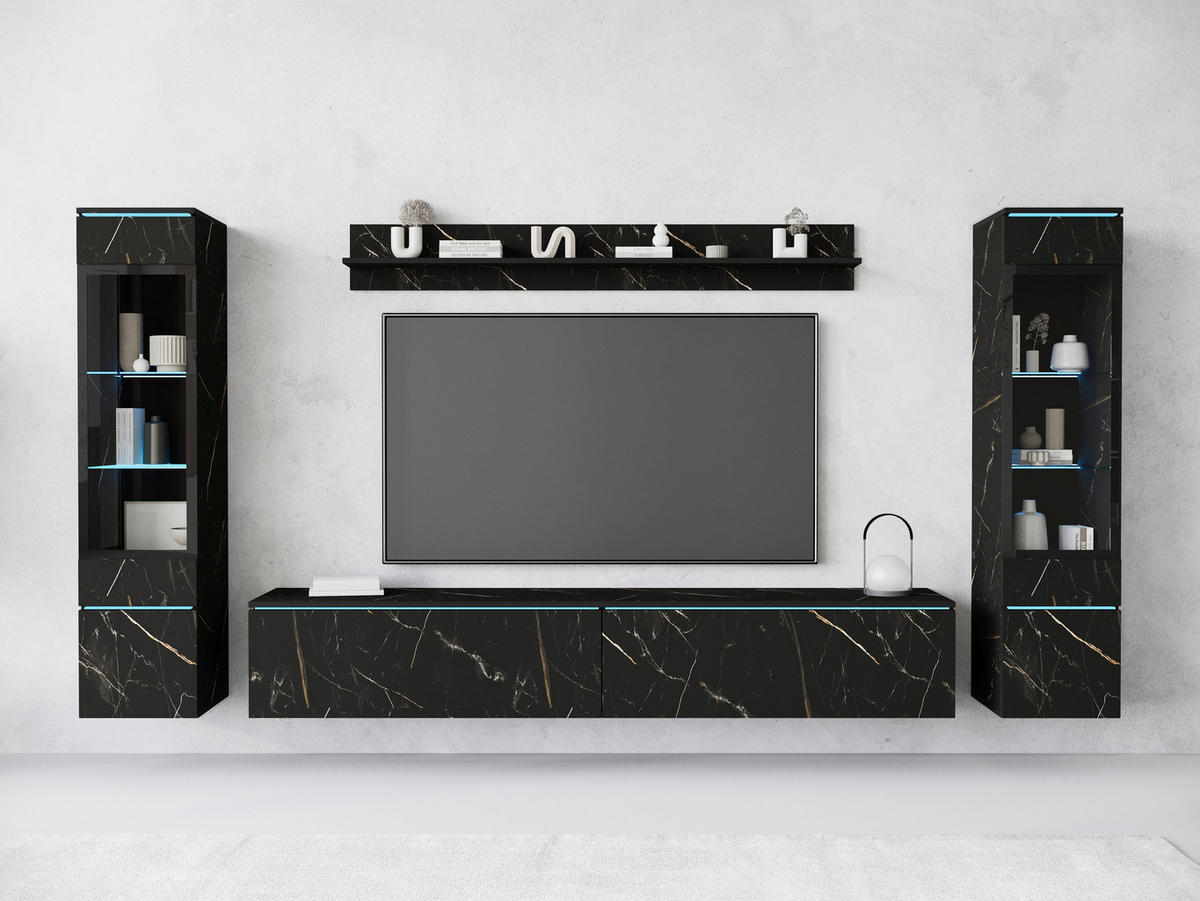 WOHNWAND Vera 4-teilig  in Schieferfarben  240/130/33 cm  - Schieferfarben/Grau, Design, Glas/Holzwerkstoff (240/130/33cm) - Livetastic