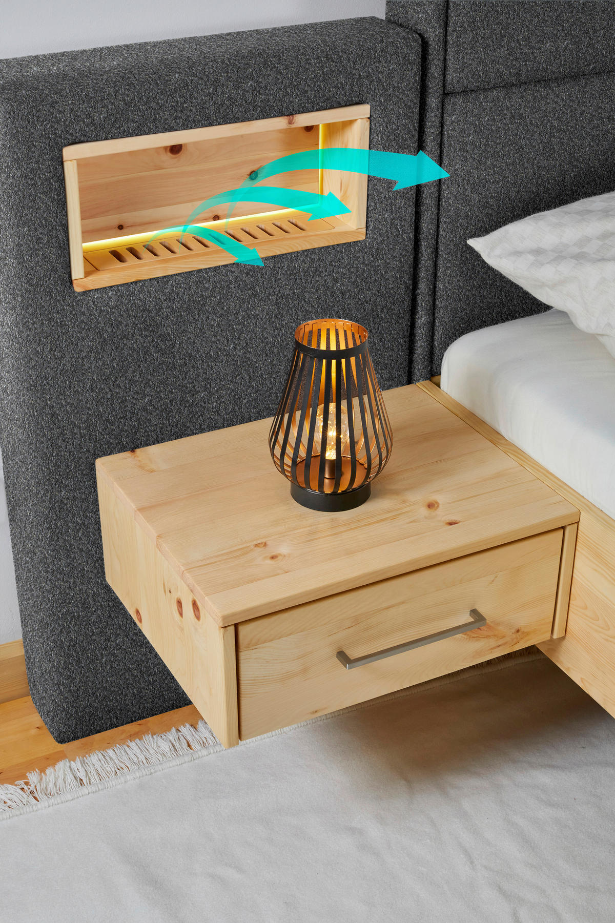 BOXSPRINGBETT 200/200 cm  in Grau, Eichefarben  - Eichefarben/Grau, Natur, Holz/Textil (200/200cm) - Valnatura