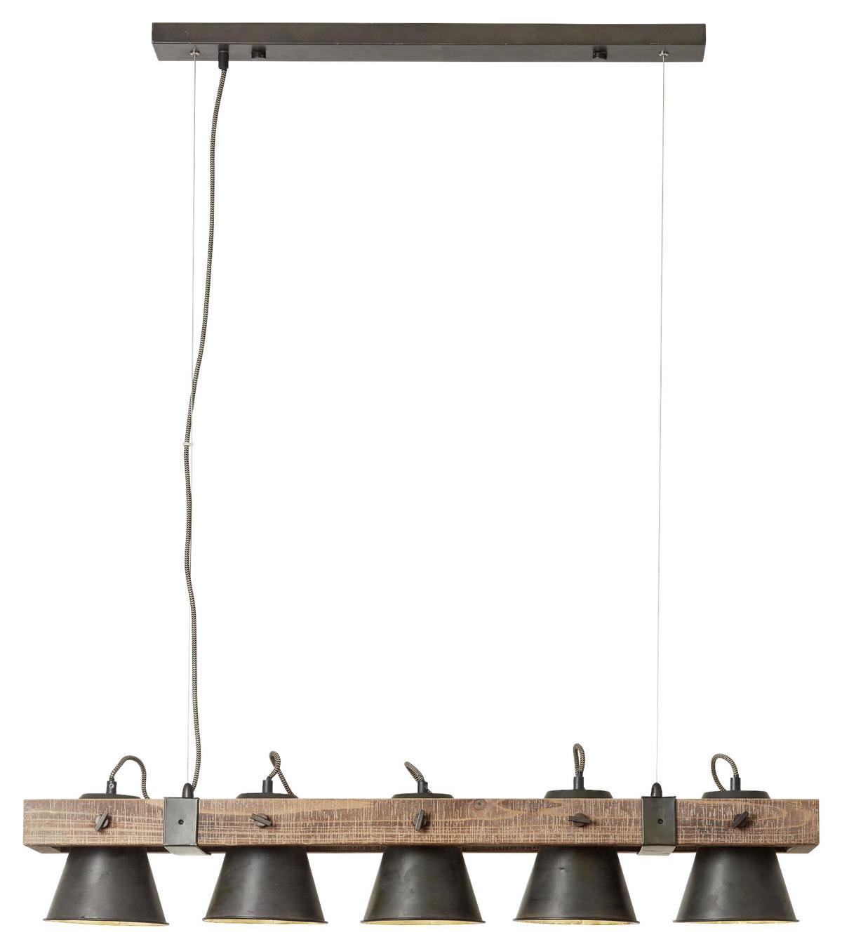 HÄNGELEUCHTE 95/20/115 cm    - Schwarz, Natur, Holz/Metall (95/20/115cm) - Brilliant