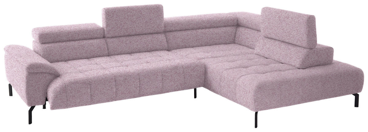 ECKSOFA in Chenille Rosa  - Schwarz/Rosa, Design, Textil/Metall (323/222cm) - Beldomo Style