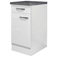 KÜCHENUNTERSCHRANK 40/86/60 cm  in Weiß, Weiß Hochglanz  - Schieferfarben/Edelstahlfarben, MODERN, Holzwerkstoff/Metall (40/86/60cm) - FlexWell