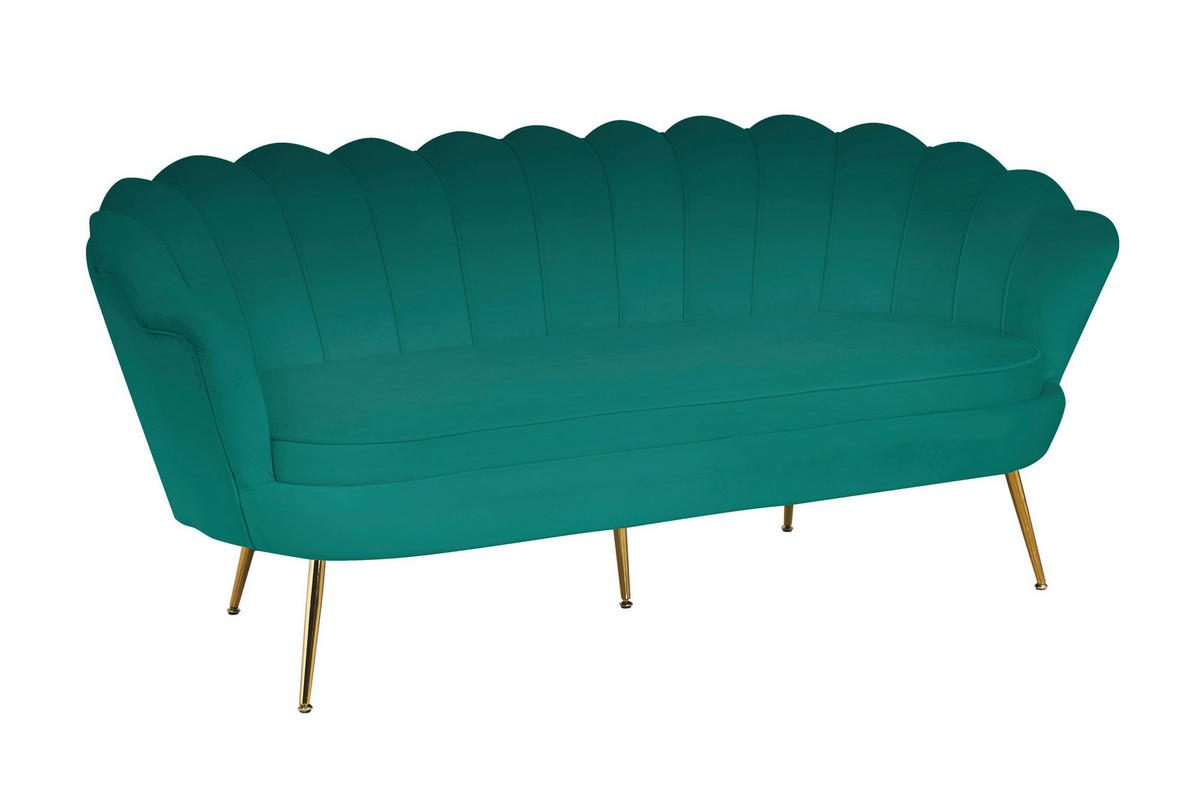 3-SITZER-SOFA in Samt Grün  - Goldfarben/Grün, MODERN, Textil/Metall (180/78/76cm) - Livetastic