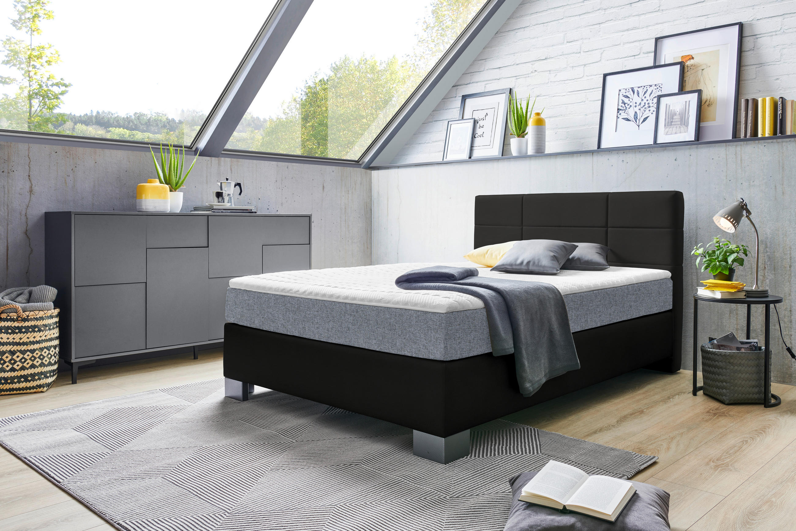 BOXSPRINGBETT 100/200 cm  in Schwarz  - Graphitfarben/Schwarz, Design, Holz/Textil (100/200cm) - Hom`in