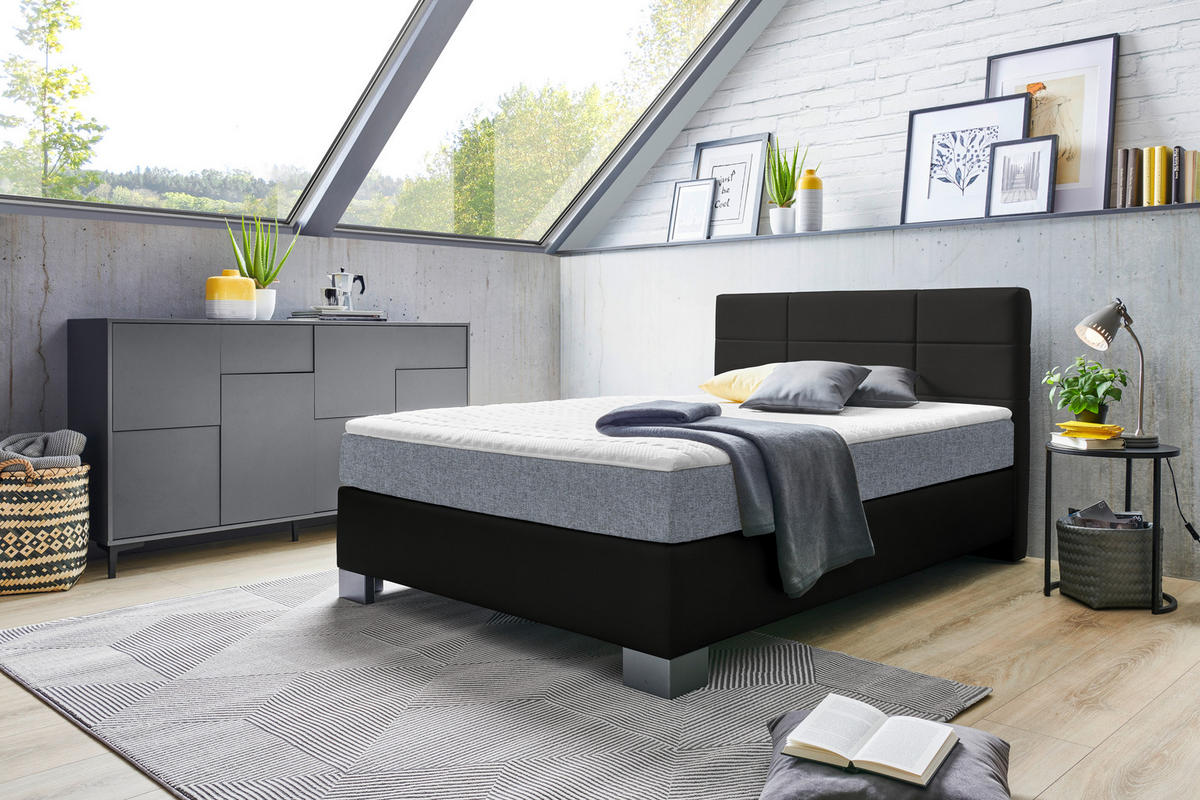 BOXSPRINGBETT 140/200 cm  in Schwarz  - Graphitfarben/Schwarz, Design, Holz/Textil (140/200cm) - Hom`in