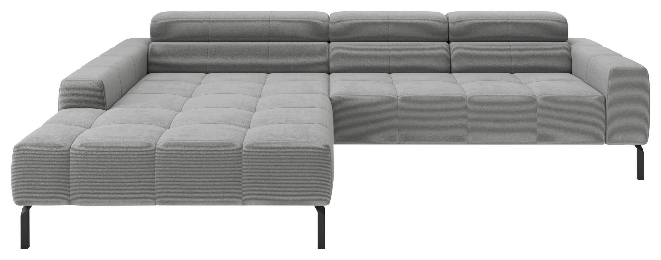 ECKSOFA Silberfarben Feincord Rücken echt, Kopfteilverstellung, Sitztiefenverstellung  - Silberfarben/Schwarz, KONVENTIONELL, Textil/Metall (226/293cm) - Hom`in