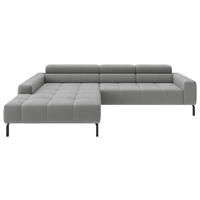 ECKSOFA Silberfarben Feincord Rücken echt, Kopfteilverstellung, Sitztiefenverstellung  - Silberfarben/Schwarz, KONVENTIONELL, Textil/Metall (226/293cm) - Hom`in