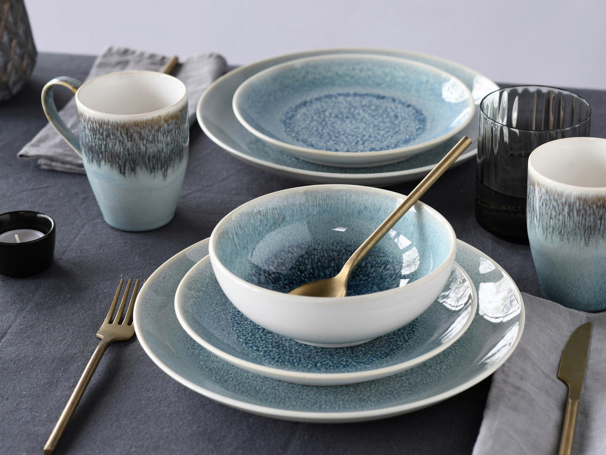 KOMBISERVICE Caldera Eisblau 8-teilig  - Weiß/Hellblau, Basics, Keramik - Creatable