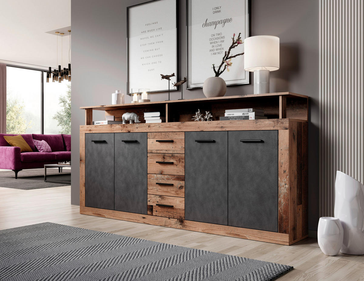 SIDEBOARD  in 190/96/32 cm  - Alteiche/Anthrazit, Design, Holzwerkstoff/Kunststoff (190/96/32cm) - MID.YOU