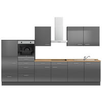 KÜCHENBLOCK 360 cm   in Eichefarben, Schieferfarben  - Schieferfarben/Edelstahlfarben, MODERN, Holzwerkstoff/Metall (360cm) - Nobilia